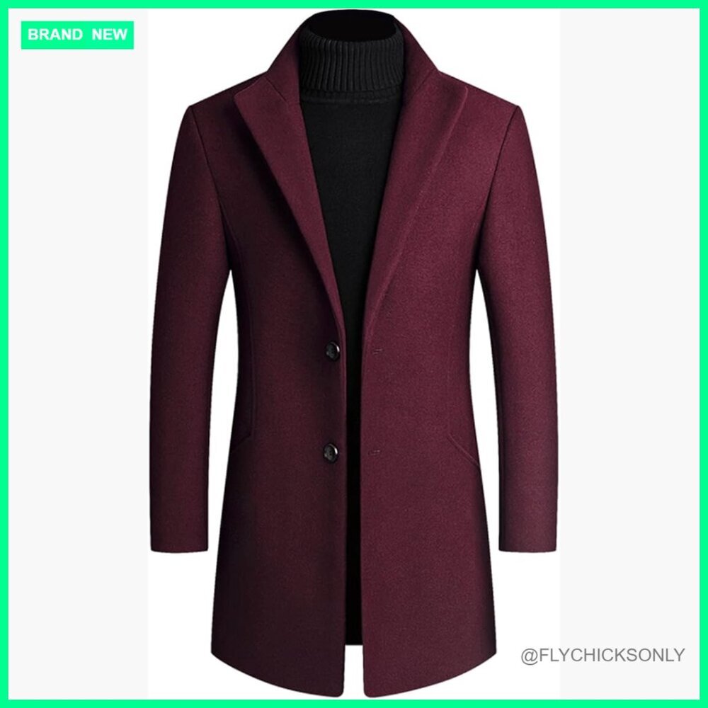 Wool Blend Trench Coat Single Breasted Overcoat Button Down